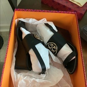 Tory Burch Black Metal Miller Wedge